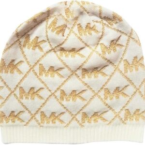 Michael Kors Gold and Cream Patterned Beanie